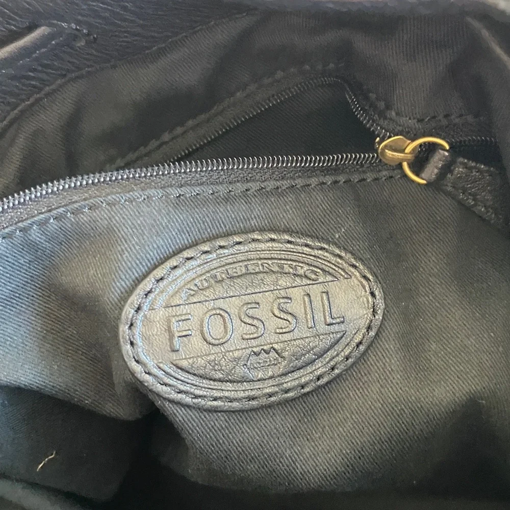 Fossil Black Pebbled Leather Boho Bucket Bag 2 Strap Crossbody Brass